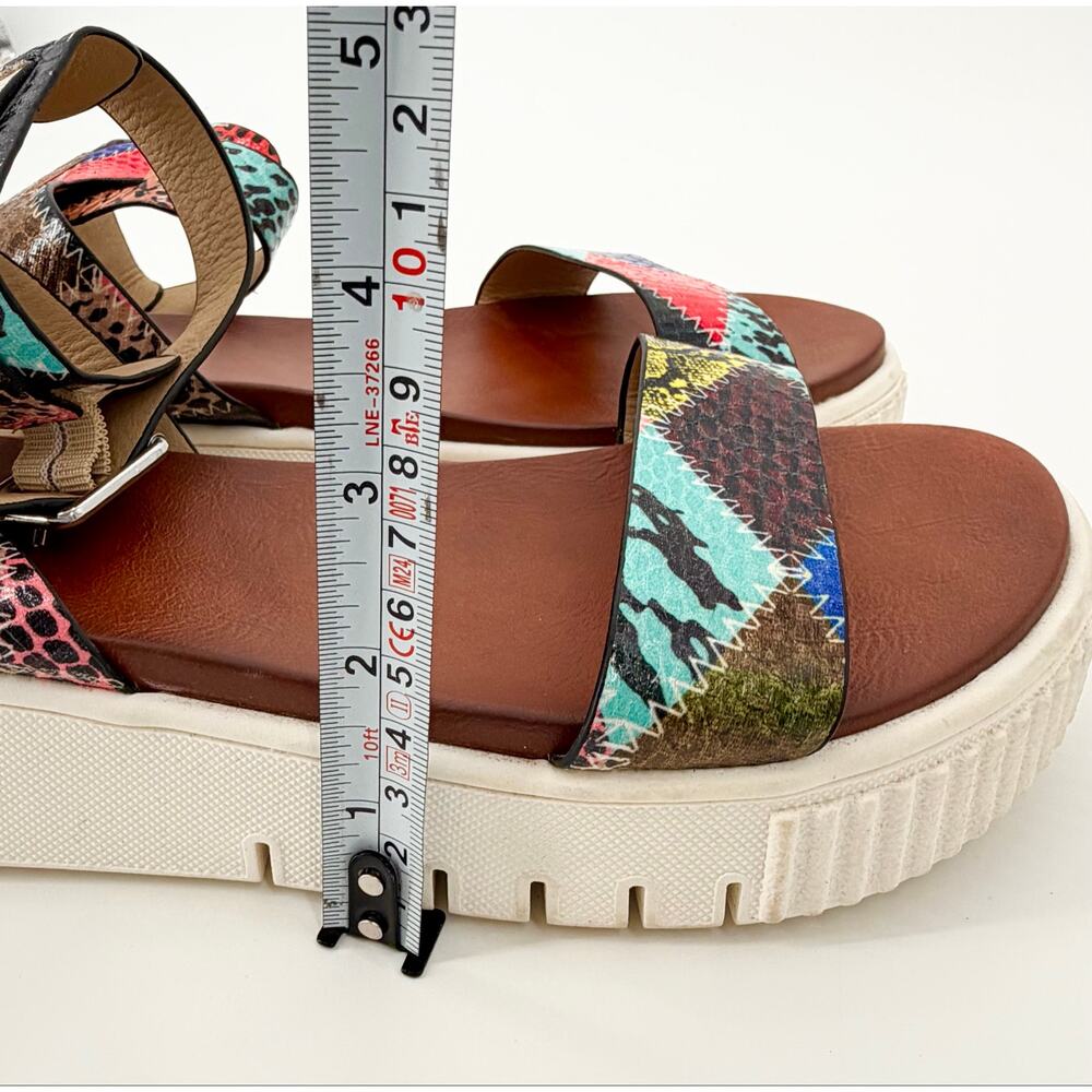 MIA Patchwork Print Platform Sandals Chunky Comfort Festival Size 8 - Picture 6 of 8
